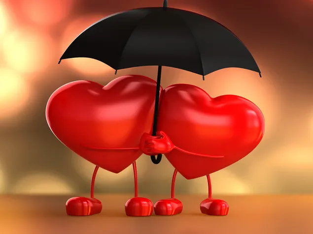 Hình nền Ngày lễ tình nhân - cặp đôi trái tim dưới ô 2K