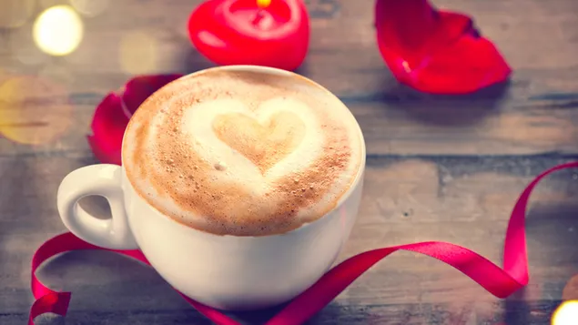 Hari Valentine - kopi crema cappuccino jantung 2K kertas dinding