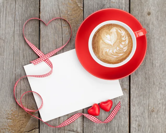 バレンタインデー-ハートペアのハートクレマコーヒー 2K 壁紙