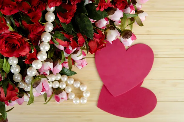 バレンタインデー-ハートのペアの切り抜きとバラの装飾