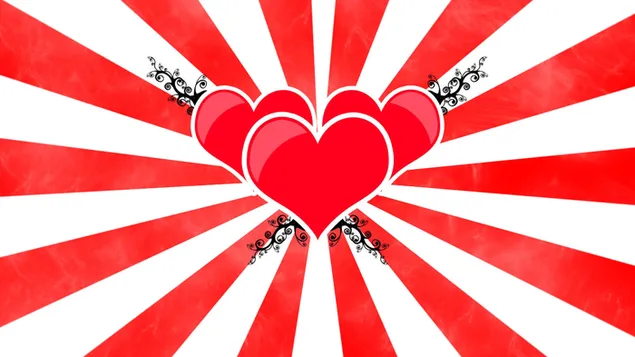 Sevgililer günü - kalp kırmızı ve beyaz çizgili 2K duvar kağıdı