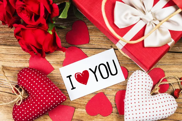 Día de San Valentín - nota de amor y regalos