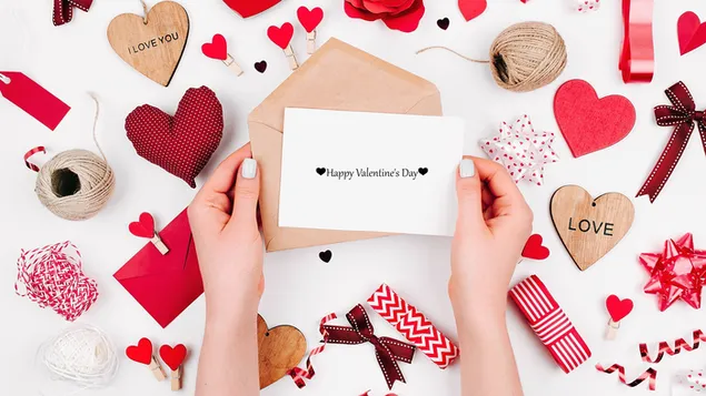 Valentijnsdag - liefdesbriefjes en decoratie 2K achtergrond