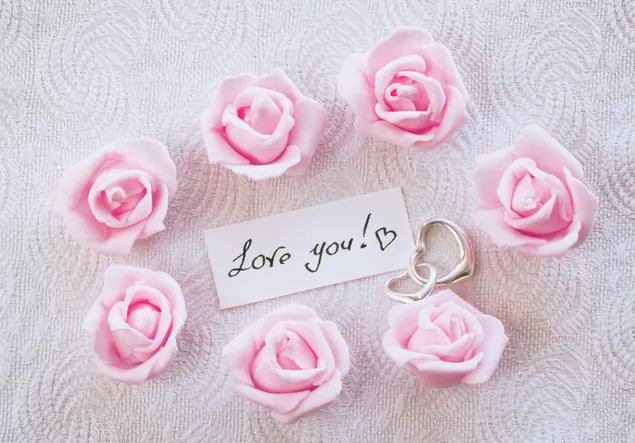 Hari Valentine - nota cinta dengan mawar merah jambu 2K kertas dinding