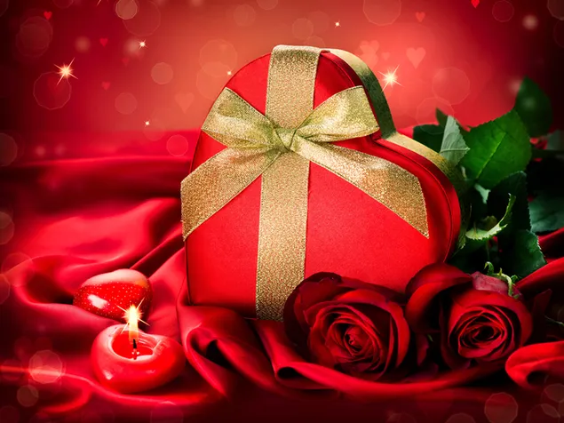 Valentinstag - schönes Geschenk und die Rosendekoration 2K Hintergrundbild