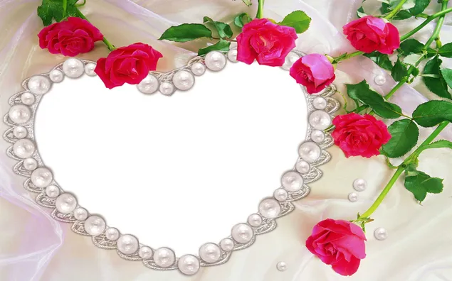 Valentinstag - Perlenherz und Rosen 2K Hintergrundbild