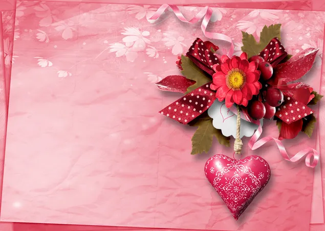 Hari Valentine - hati merah jambu dan bunga 2K kertas dinding