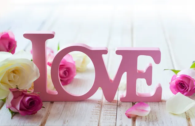 Valentinstag - rosa Rosen und Liebesdekoration 4K Hintergrundbild