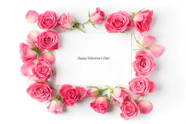 Valentinstag - rosa Rosen um Grußanmerkung 4K Hintergrundbild