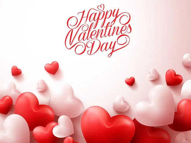 Valentijnsdag - rode en witte hartballonnen 2K achtergrond