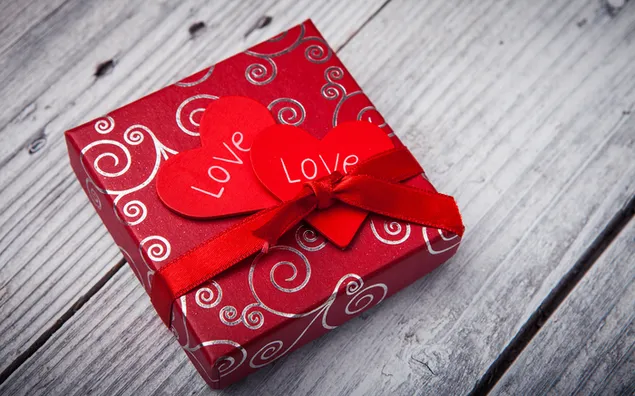 Valentine's day - red gift box with love note 2K wallpaper