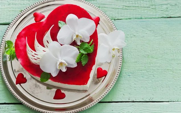 Valentinstag - rote Herzkuchendekoration 2K Hintergrundbild