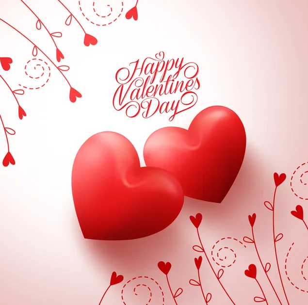 Día de San Valentín: pares de corazones rojos con deseos de San Valentín