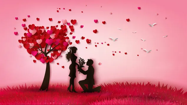 Valentine's Day Red Heart Tree HD wallpaper