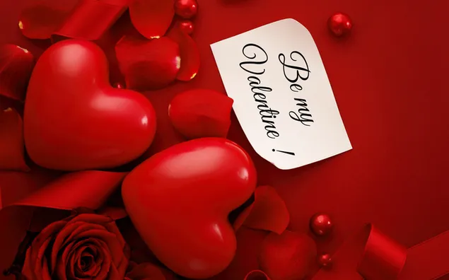 バレンタインデー-赤いバラとハートとラブノート