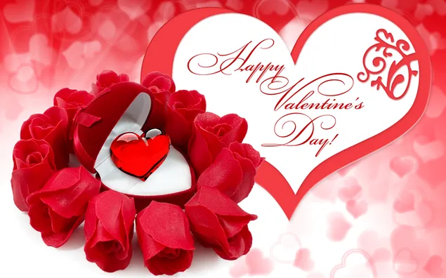 Valentinstag - rote Rosen und Valentinsgrüße 2K Hintergrundbild