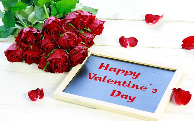 Hari Valentine - sejambak mawar merah dan ucapan kekasih 2K kertas dinding