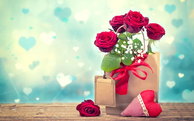 Valentinstag - Strauß roter Rosen mit Herz herunterladen