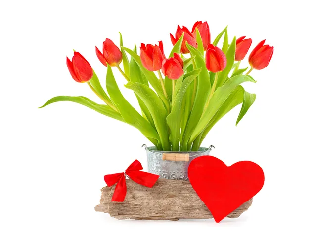 Hari Valentine - tulip merah dan hati 2K kertas dinding