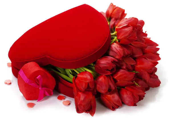 Hari Valentine - hadiah bunga tulip merah 2K kertas dinding