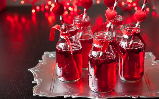 발렌타인 데이 - 맛있는 발렌타인 음료 병 2K 배경화면