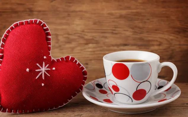 Hari Valentine - cawan teh dengan hati kain 2K kertas dinding