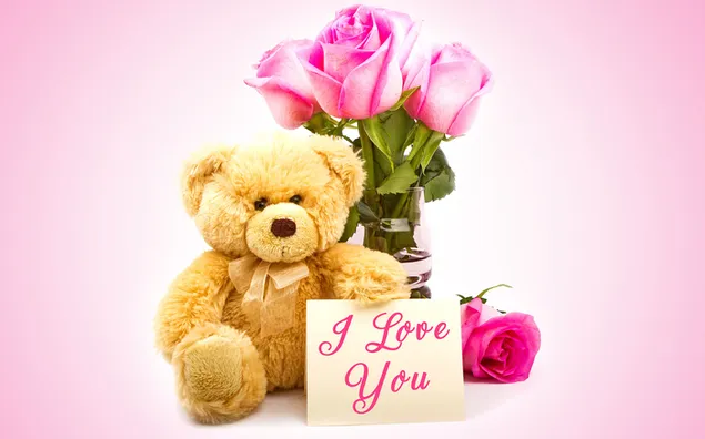 Hari Valentine - mainan teddy dengan nota cinta 2K kertas dinding