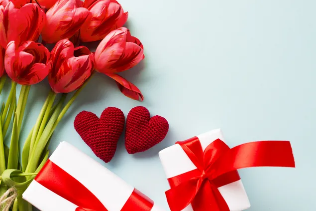Hari Valentine - bunga tulip dan hadiah 2K kertas dinding
