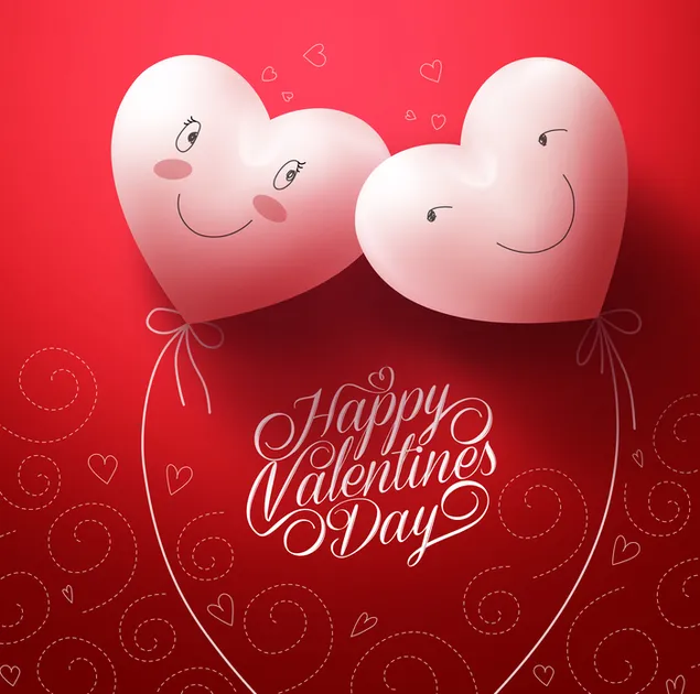 Valentijnsdag - witte ballonnen met valentijnswensen 4K achtergrond
