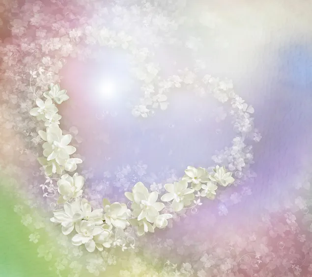 Día de San Valentín - corazón de pétalos de flores blancas