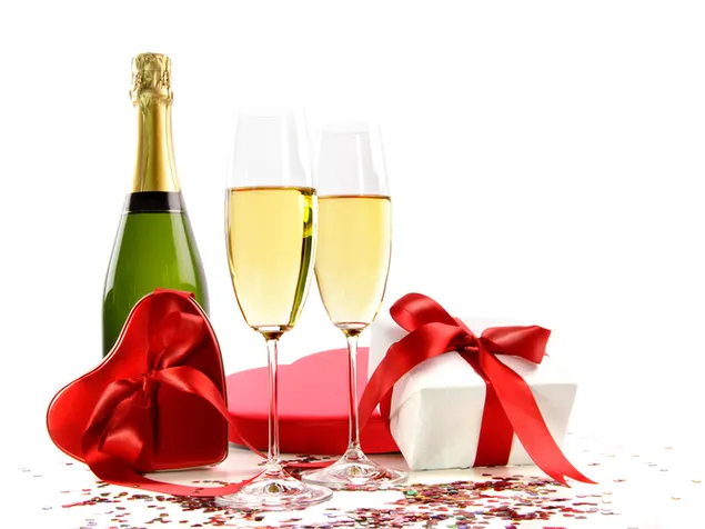 Valentinstag - Geschenke und Champagnergetränke