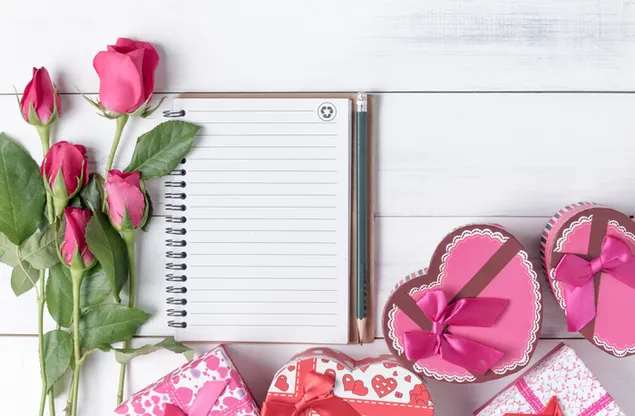 Valentinstag - rosa Rosen und Geschenke