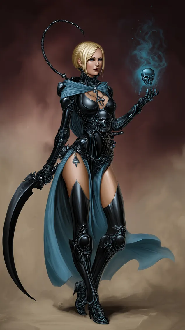 svecenica u stilu valkire sa kosom i kuglom lobanje preuzmi