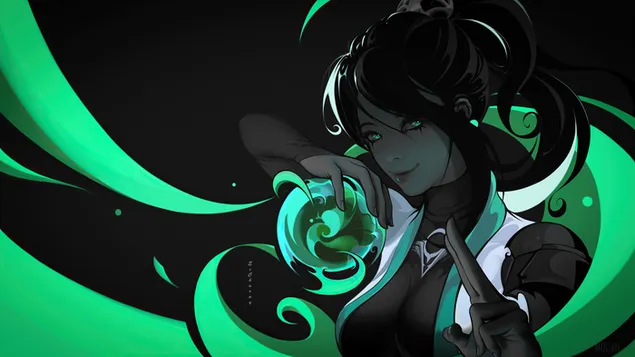 Ταπετσαρία Τολμηρό βιντεοπαιχνίδι anime κορίτσι με πράσινα μάτια 4K