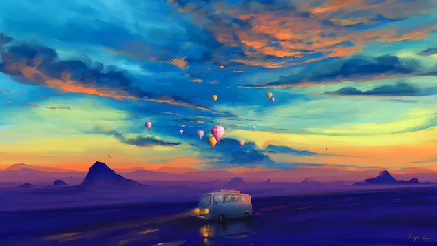 Van & Heißluftballons Illustrationen