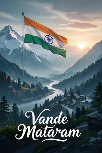 vande mataram patriotic landscape with indian flag over mountain dawn download