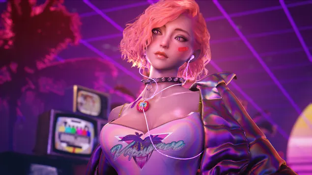 Vaporwave Girl Art 4K fons de pantalla