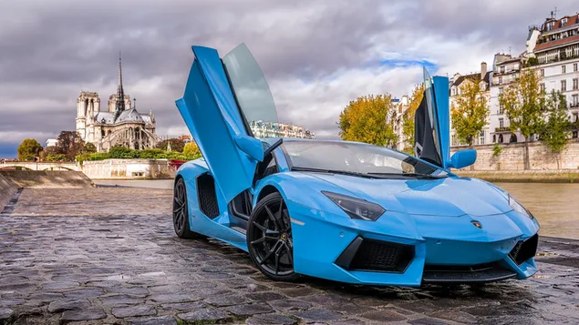 Voertuig Lamborghini Aventador Blauw HD achtergrond