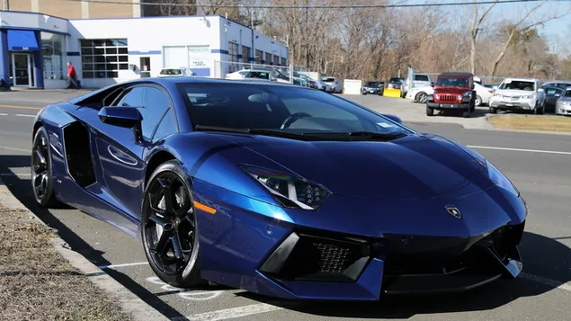 Voertuig Lamborghini Aventador Donkerblauw HD achtergrond