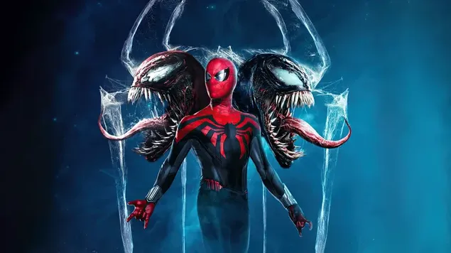 Hình nền Venom hai khuôn mặt đằng sau Spider Man 4K