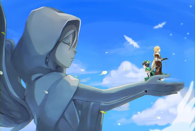venti a aether sedia nad rukou sochy (ganshin impact) stiahnut