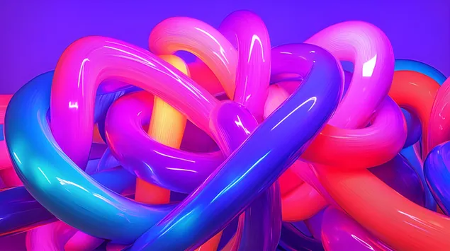 Ryškus 3D neoninių vamzdžių mazgas 8K ekrano užsklanda