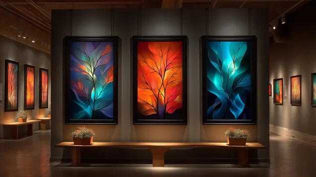 Lewendige Abstrakte Japannese Styl Skilderye in Kunsgalery 2K muurpapier