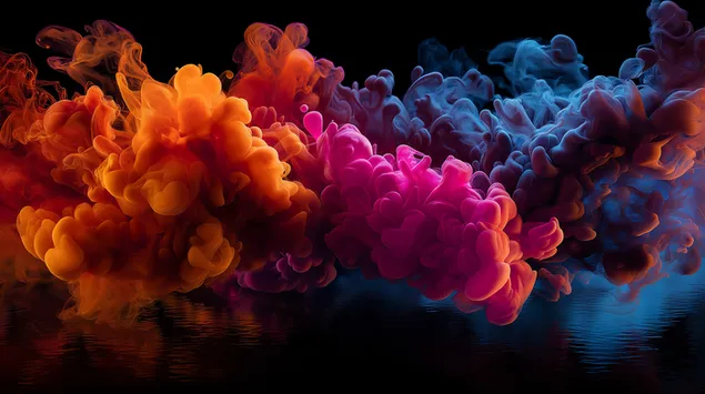 充满活力的抽象烟雾在液体表面流动 2K 壁纸