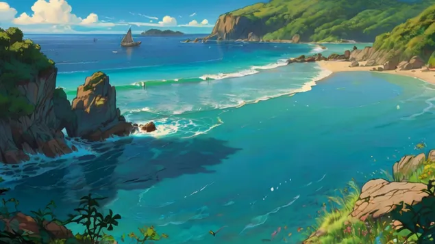 Tętniąca życiem plaża anime HD tapeta