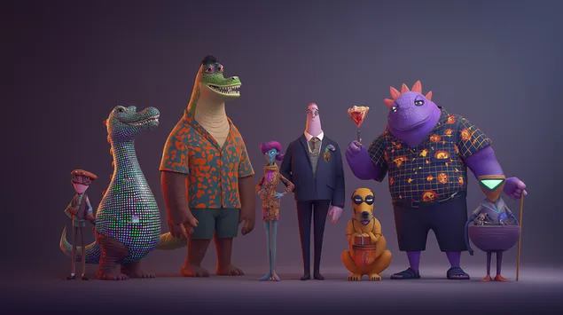 מגוון תוסס של יצורים ודמויות גחמניות 2K טפט