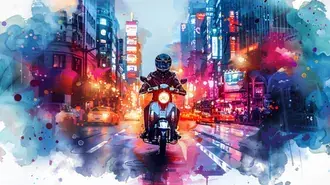 Tapeta Zářivé tahy štětcem z cesty na motocyklu 8K