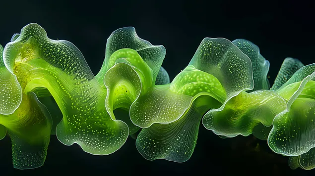 Macroalghe verdi Caulerpa vibranti che ondeggiano nelle correnti oceaniche 8K sfondo