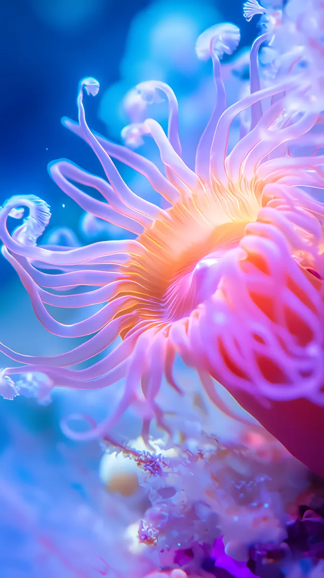 pamje e gjalle nga afer e nje anemoni rrezatuese te detit shkarkim