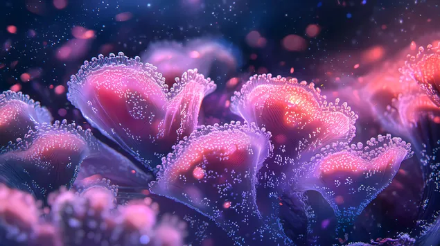 Живи близки планове на коралови полипи в океански нюанси 4K тапет